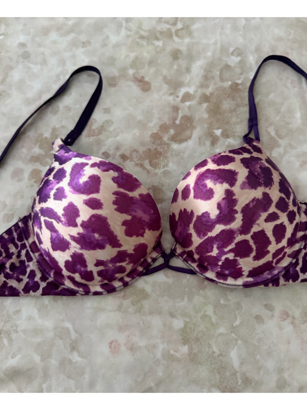 Victoria's Secret bombshell add 2 cup Purple Leopard Print Push-Up Bra 32b